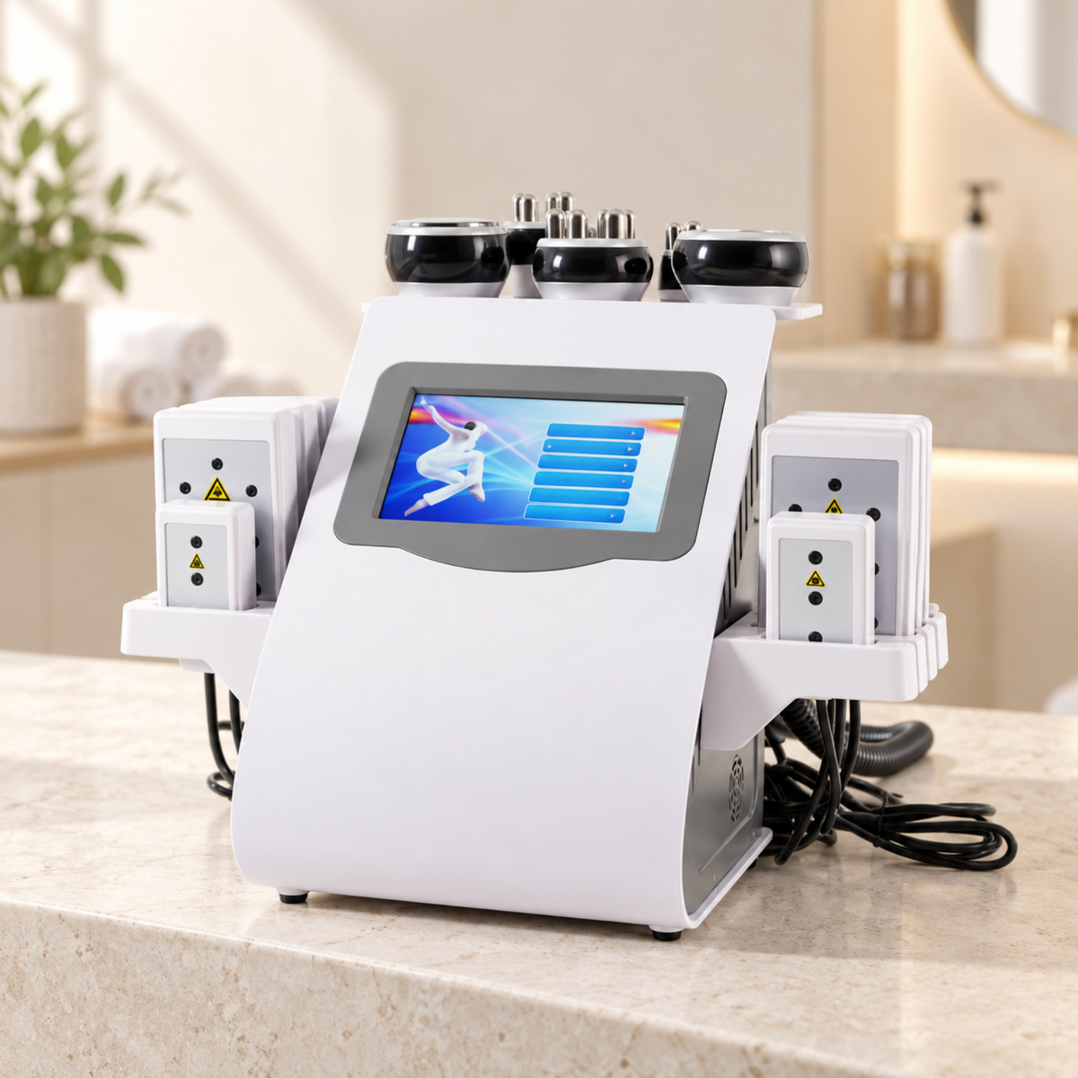 White professional beauty system on a pale salon worktop