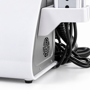 Side ventilation panel, cables and support foot of the beauty console