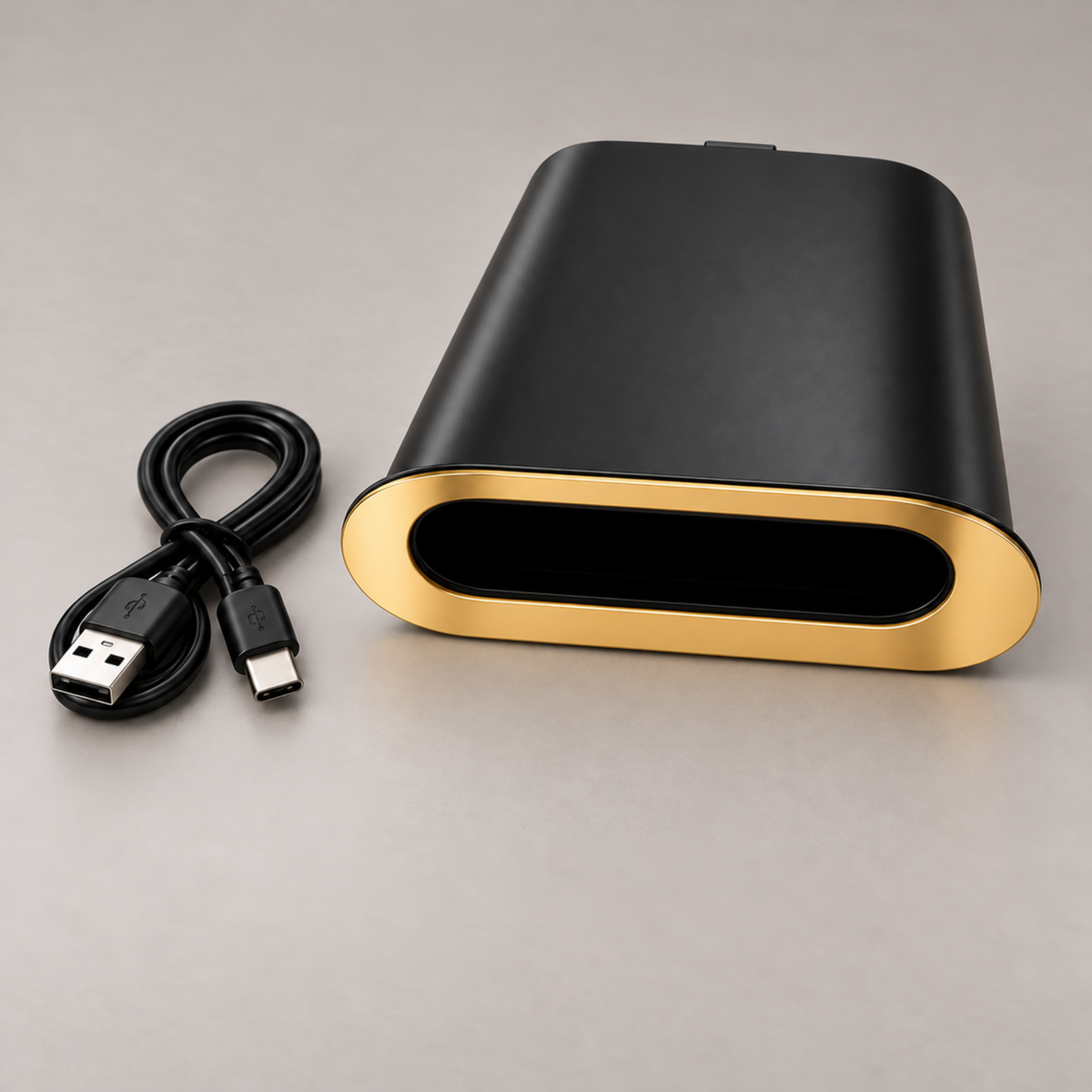 Black and gold rechargeable UV hair extension lamp with USB Type-C cable
