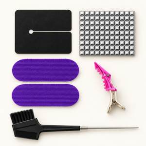 Hair extension preparation accessories including separation sheet, insulation pad, clips, grippers and rat-tail brush