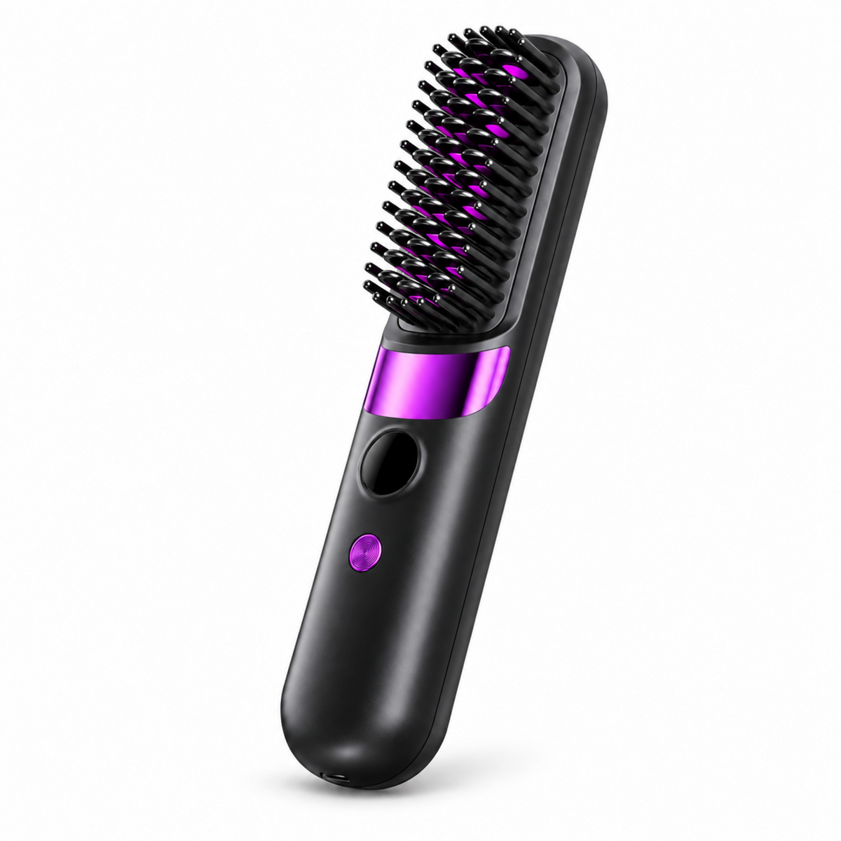 Black colour option of the hair straightening brush with purple accents