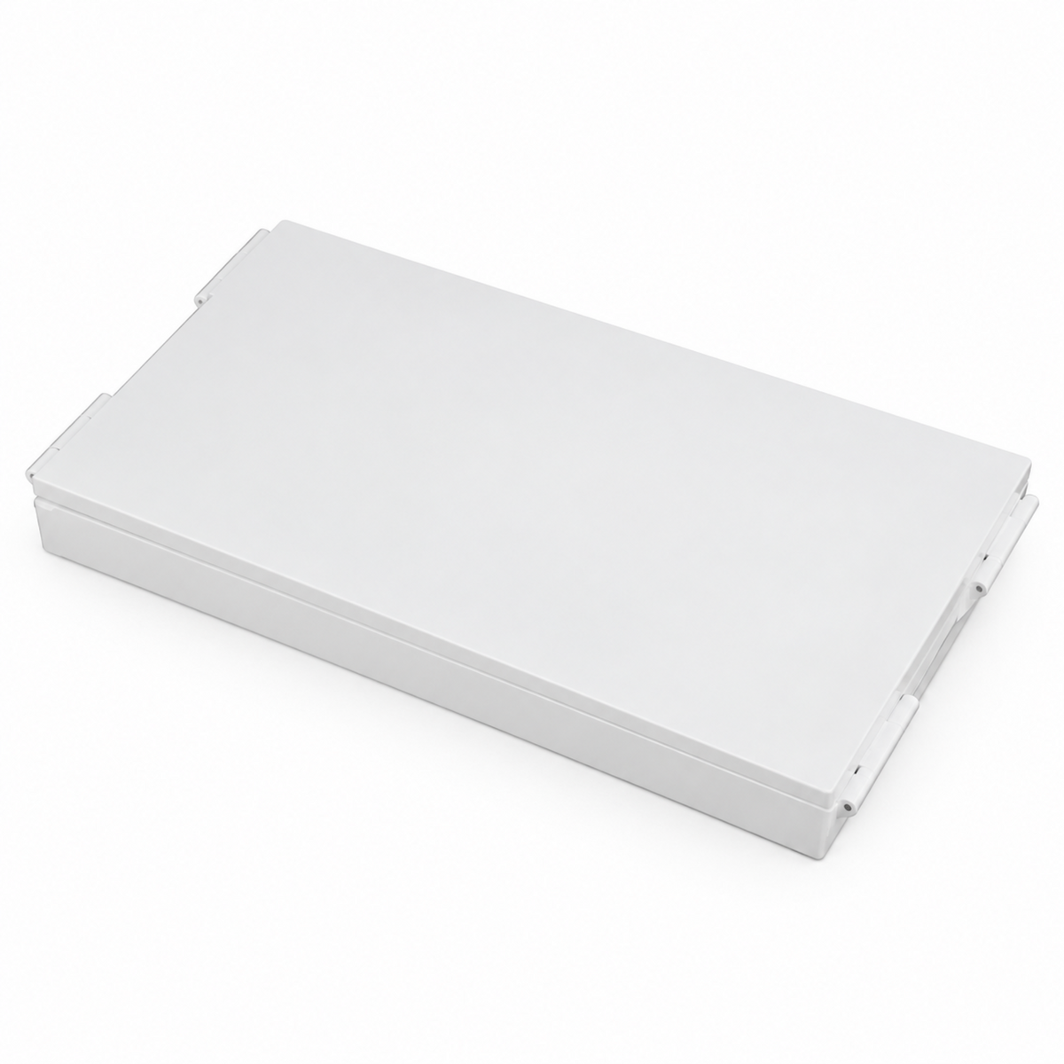 White tri-fold mirror folded closed, shown at an angle on a white background