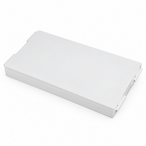 White tri-fold mirror folded closed, shown at an angle on a white background