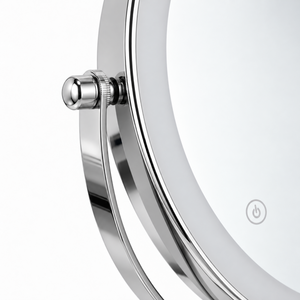 Detail of the mirror rim, side pivot knob and curved support