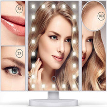 Load image into Gallery viewer, LED Makeup Vanity Mirror 1X 2X 3X 10X Magnification Tri Fold Adjustable Stand Dimmable - Beautyic.co.uk
