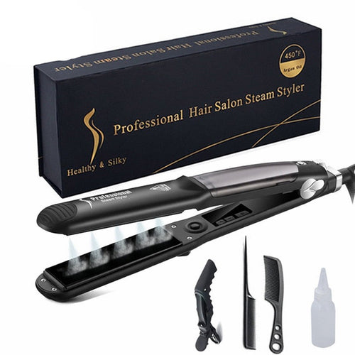 Professional Steam Hair Straightener Ceramic Vapor Hair Flat Iron Seam Hair Straightening Iron Curler Steamer Hair Styling Tool - Beautyic.co.uk