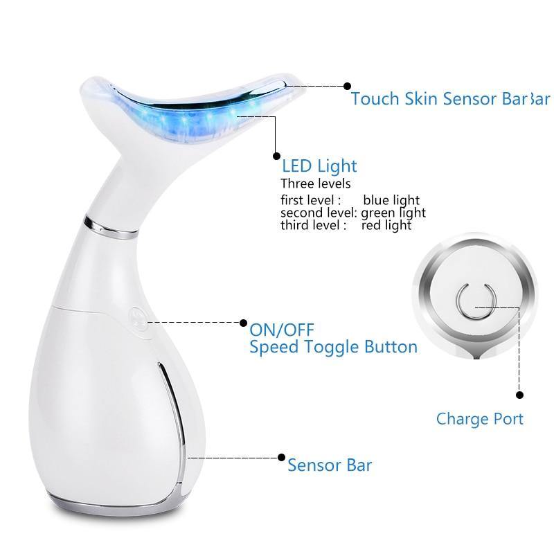 3 Color LED Light Anti-wrinkle Neck Vibration Massager Device - Beautyic.co.uk