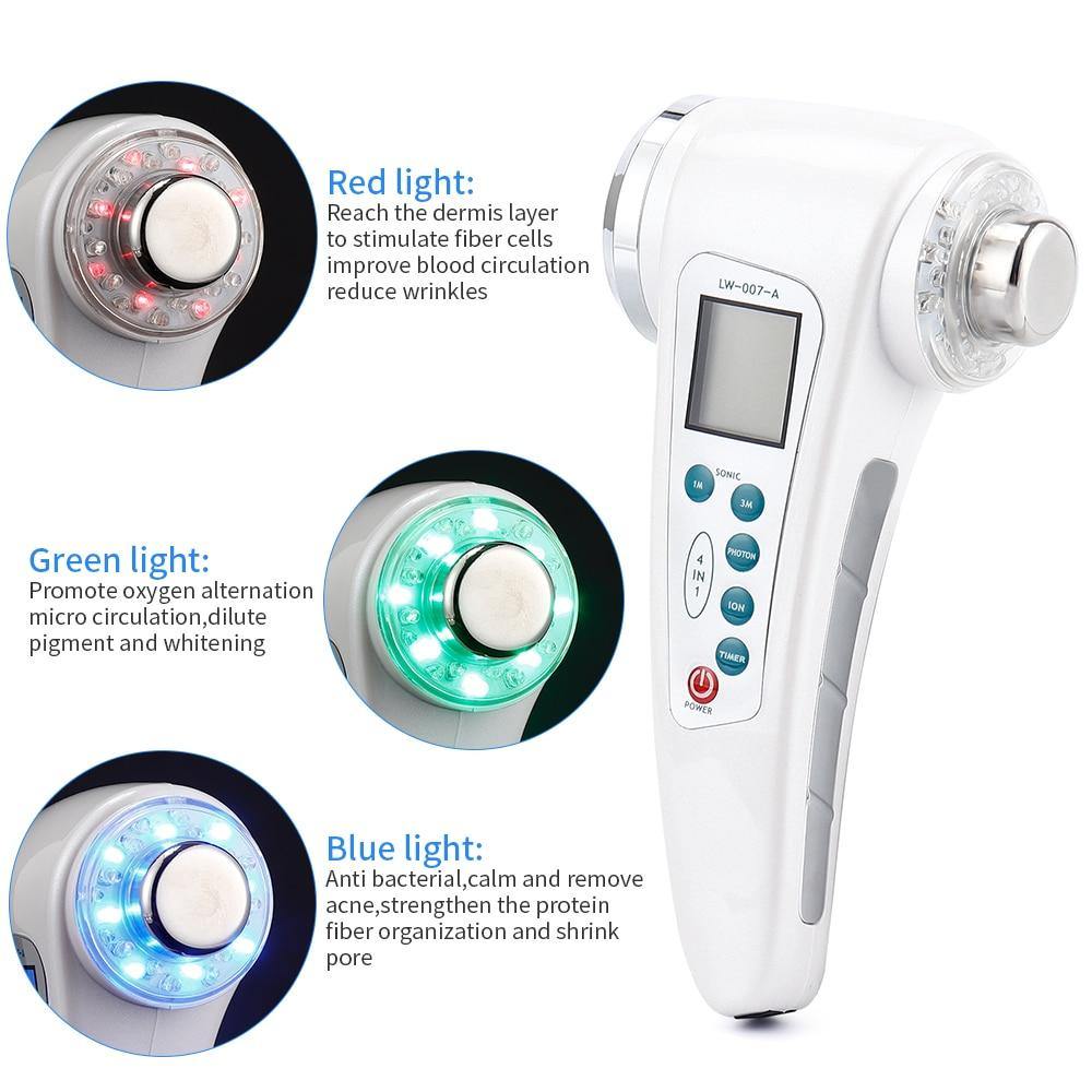 4 in 1 3Mhz Ultrasonic Galvanic Ion Photon Face Massager Skin Care Beauty Device - Beautyic.co.uk