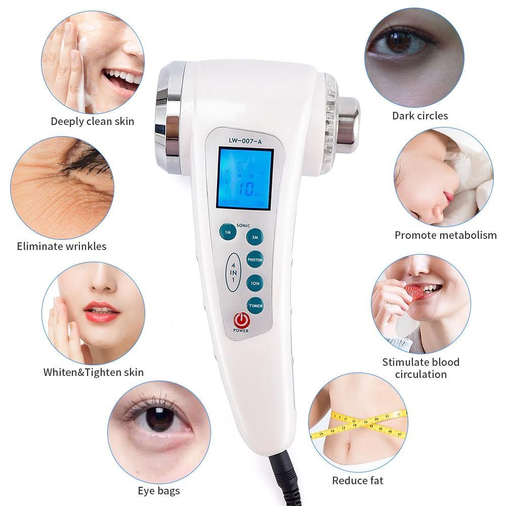 4 in 1 3Mhz Ultrasonic Galvanic Ion Photon Face Massager Skin Care Beauty Device - Beautyic.co.uk
