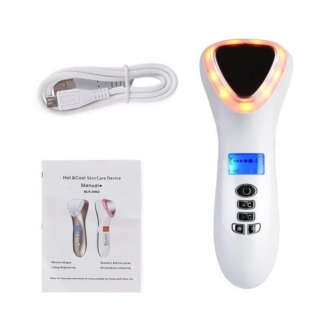 Ultrasonic LED Hot Cold Hammer Facial Lifting Vibration Massager - Beautyic.co.uk