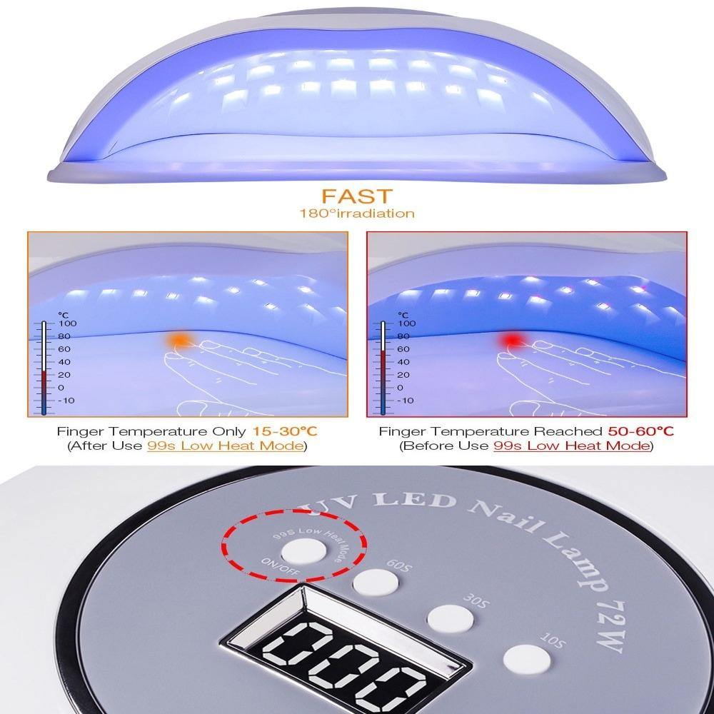 72w Led UV Lamp Nail Dryer Kit Nail Gel Polish Curing Machine - Beautyic.co.uk